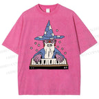 Unisex Cartoon Magician Printed Washed Tee