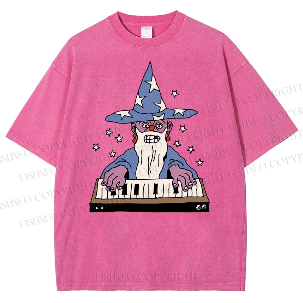 Unisex Cartoon Magician Printed Washed Tee