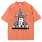 Unisex Cartoon Magician Printed Washed Tee