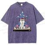 Unisex Cartoon Magician Printed Washed Tee