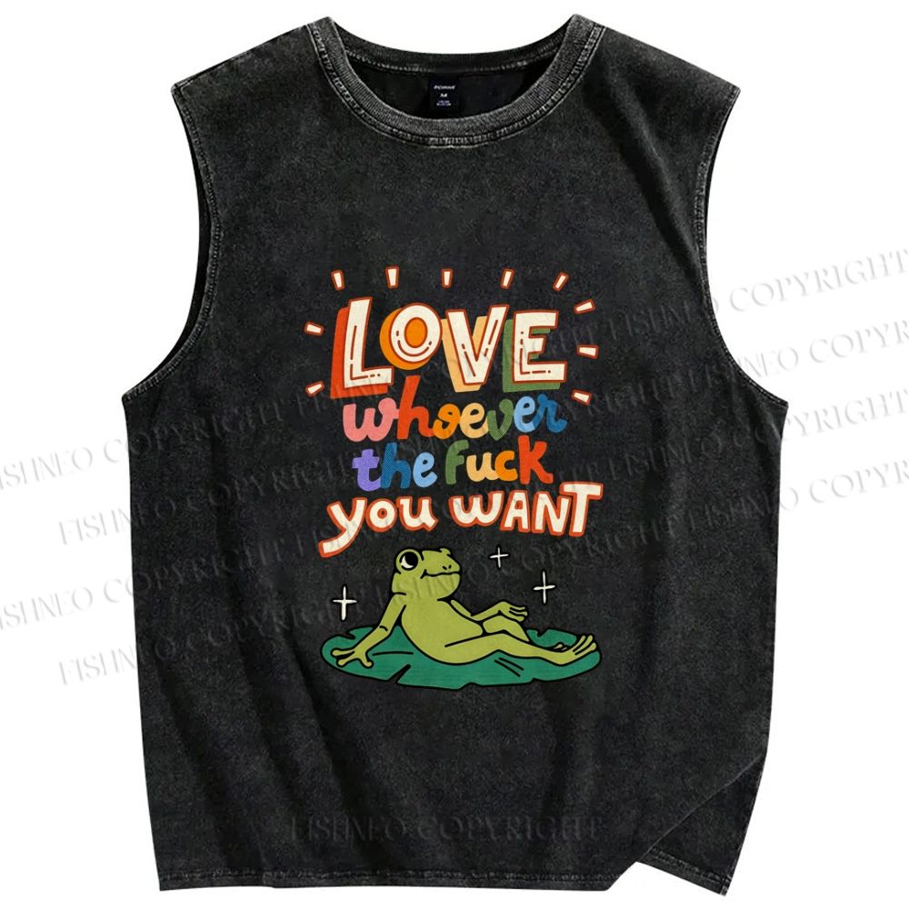 Unisex Love Frog Printed Washed Tank Top