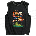 Unisex Love Frog Printed Washed Tank Top