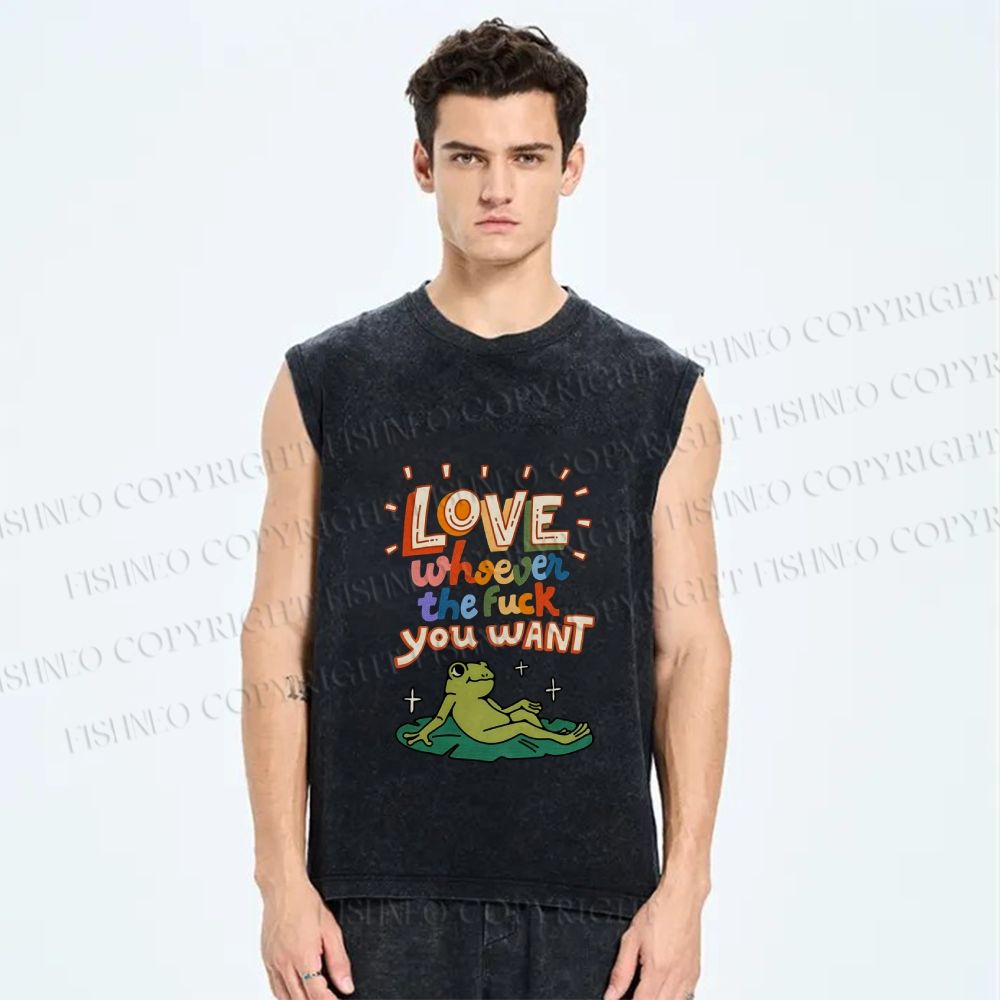 Unisex Love Frog Printed Washed Tank Top