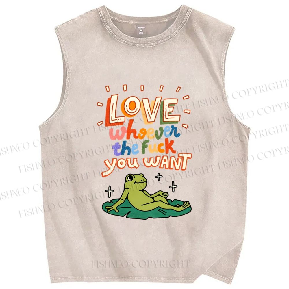Unisex Love Frog Printed Washed Tank Top