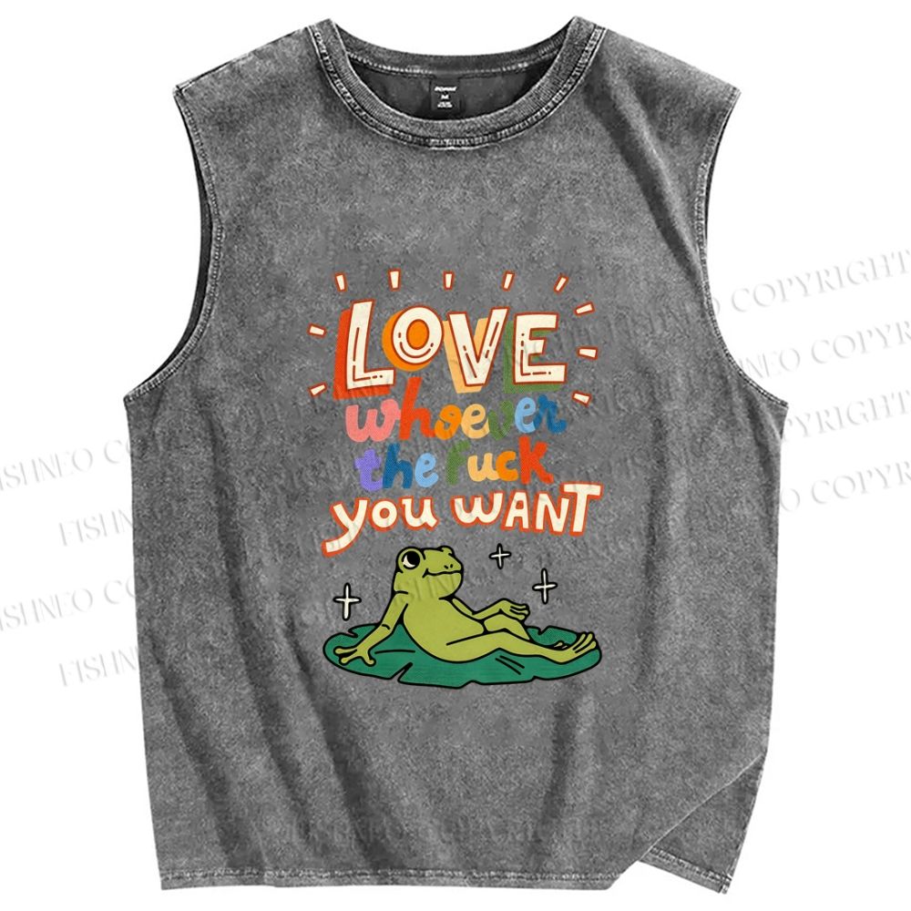 Unisex Love Frog Printed Washed Tank Top