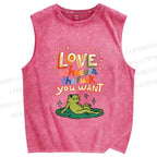 Unisex Love Frog Printed Washed Tank Top