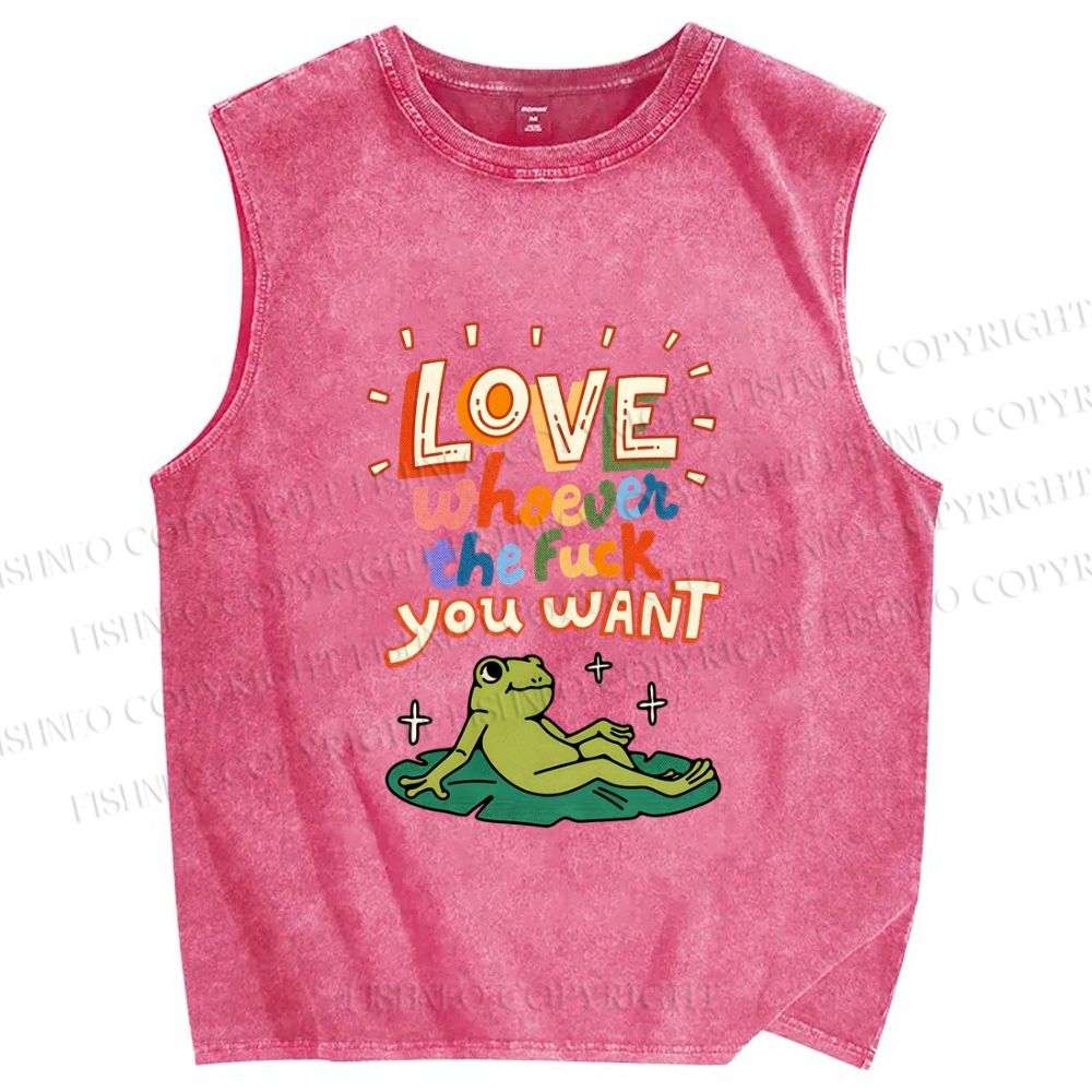 Unisex Love Frog Printed Washed Tank Top