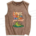 Unisex Love Frog Printed Washed Tank Top