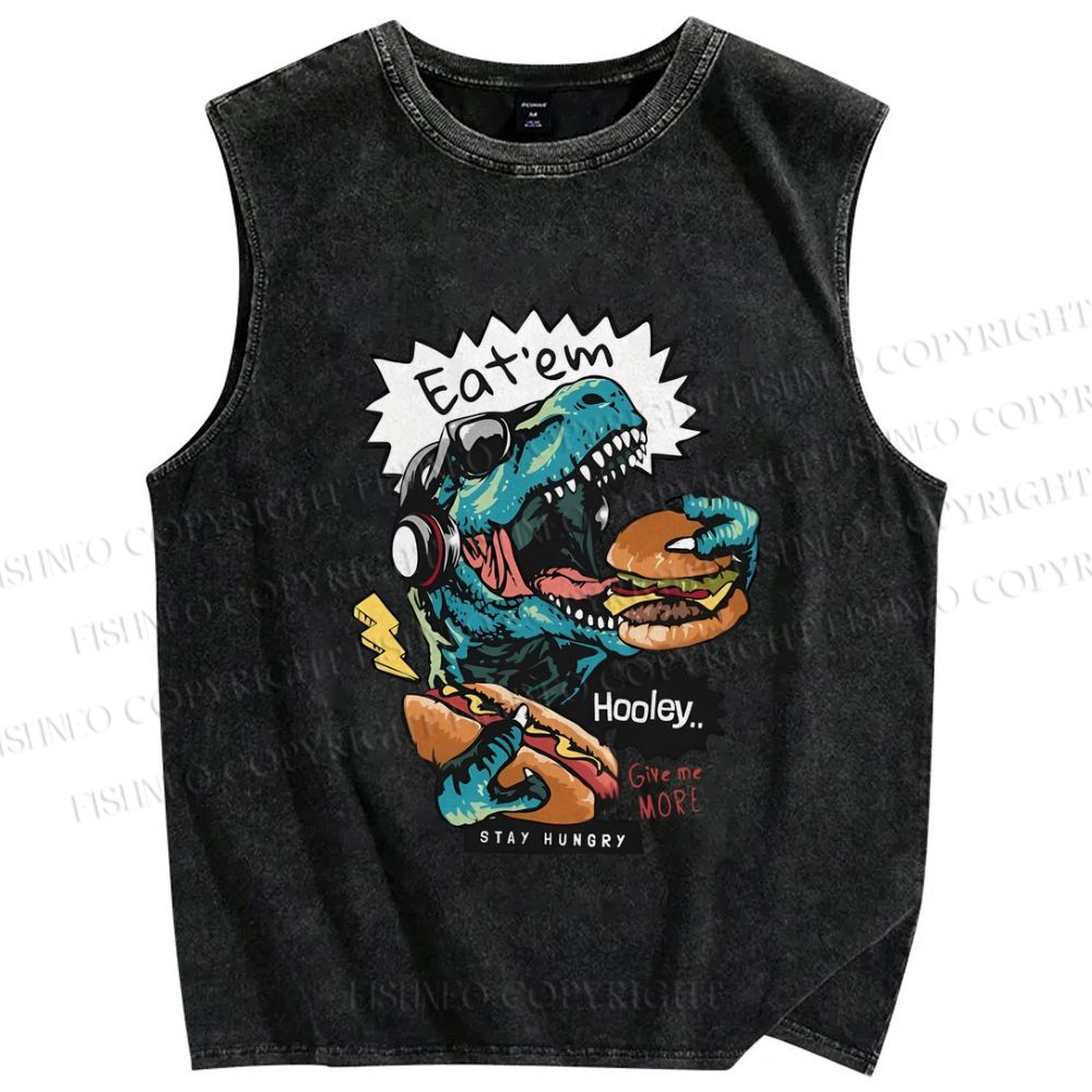 Unisex Dinosaur Eat Them Printed Washed Tank Top