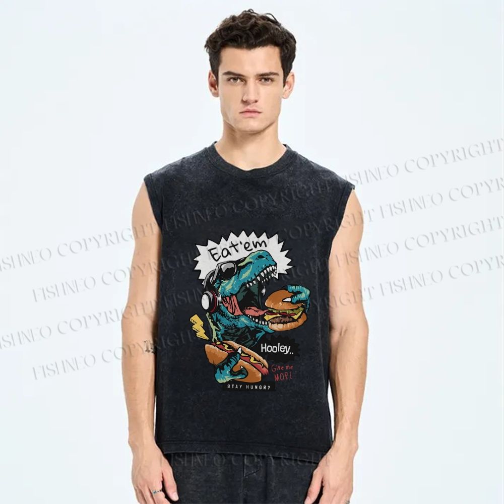 Unisex Dinosaur Eat Them Printed Washed Tank Top