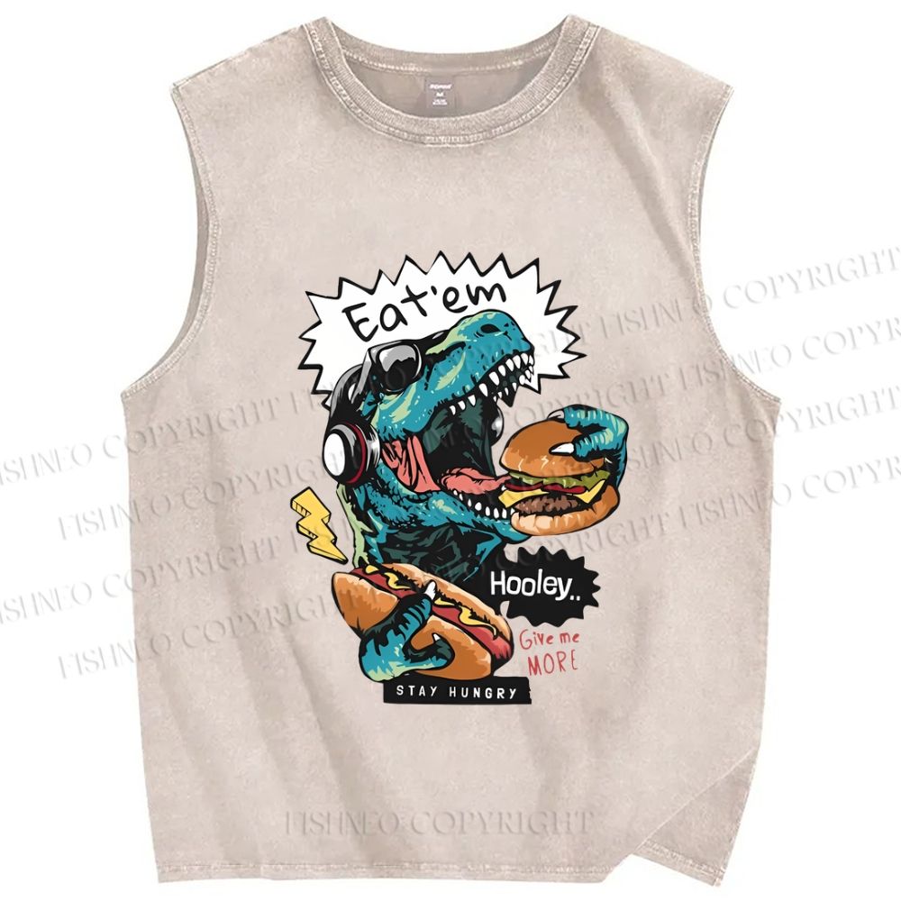 Unisex Dinosaur Eat Them Printed Washed Tank Top