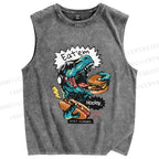 Unisex Dinosaur Eat Them Printed Washed Tank Top