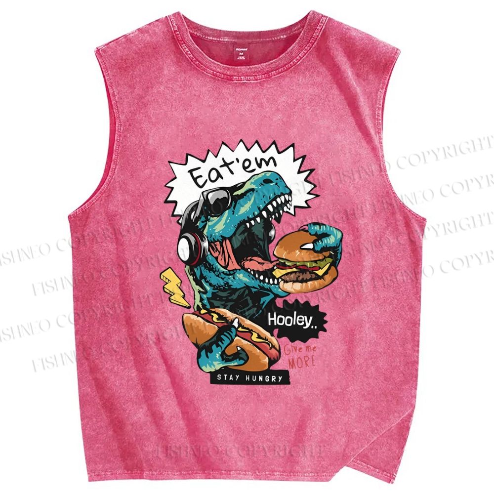 Unisex Dinosaur Eat Them Printed Washed Tank Top