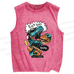 Unisex Dinosaur Eat Them Printed Washed Tank Top