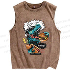 Unisex Dinosaur Eat Them Printed Washed Tank Top