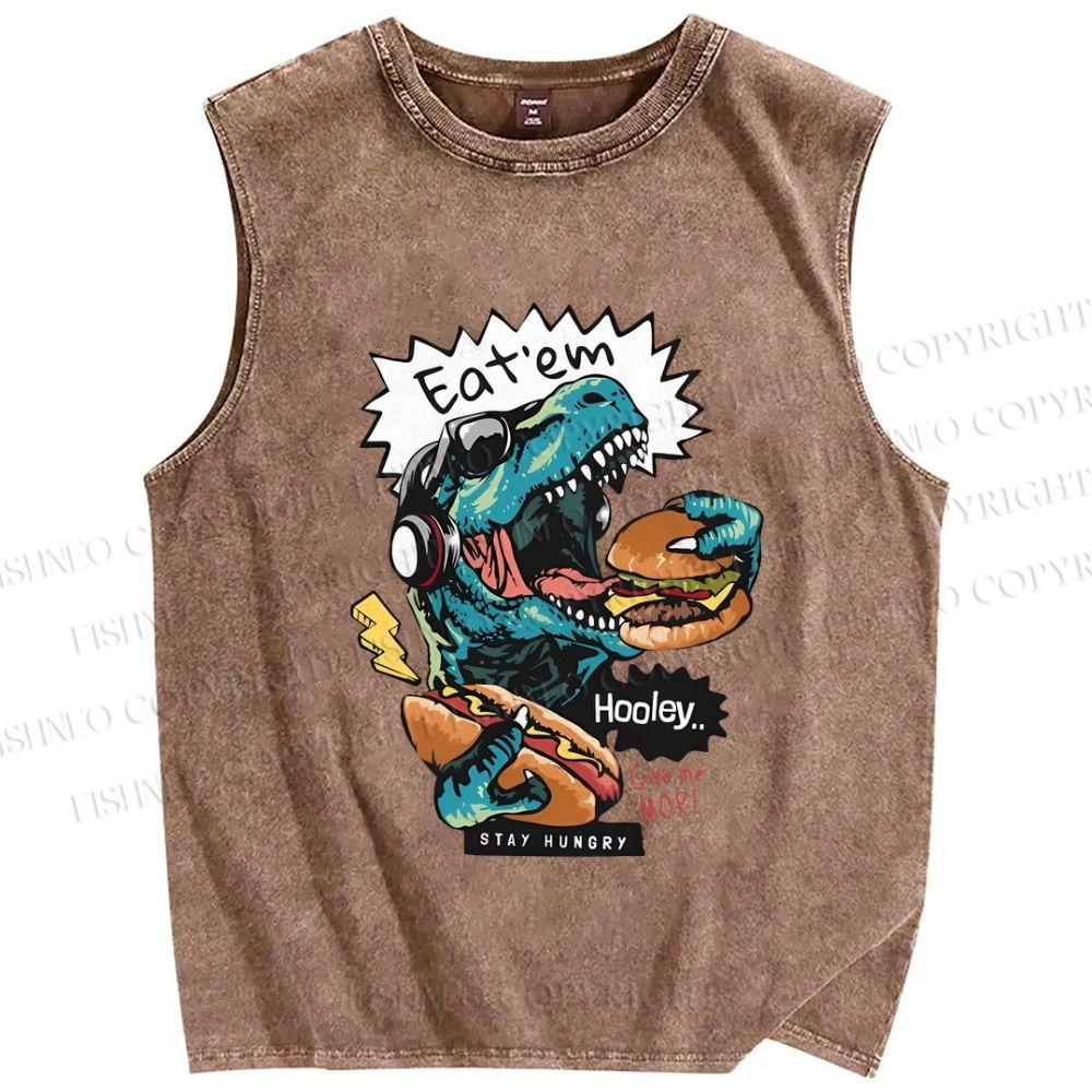 Unisex Dinosaur Eat Them Printed Washed Tank Top