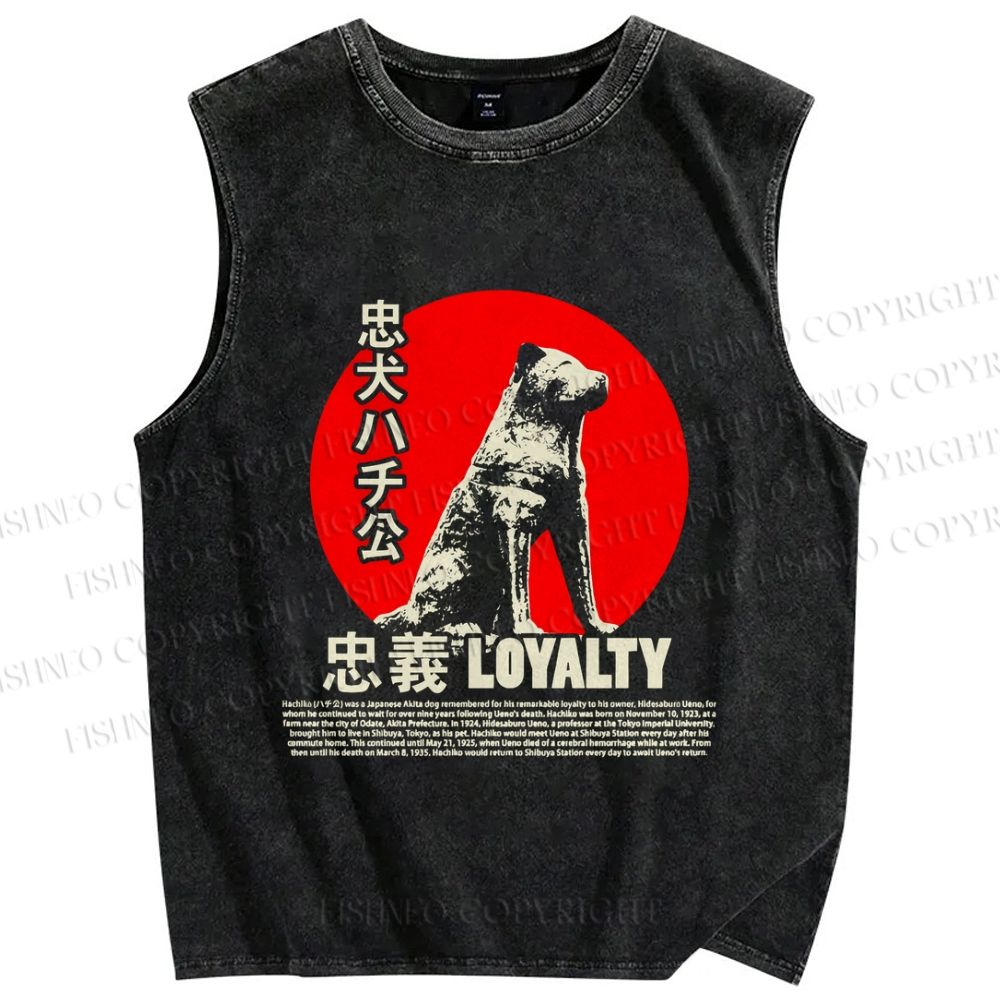 Unisex Dog Hachi Printed Washed Tank Top