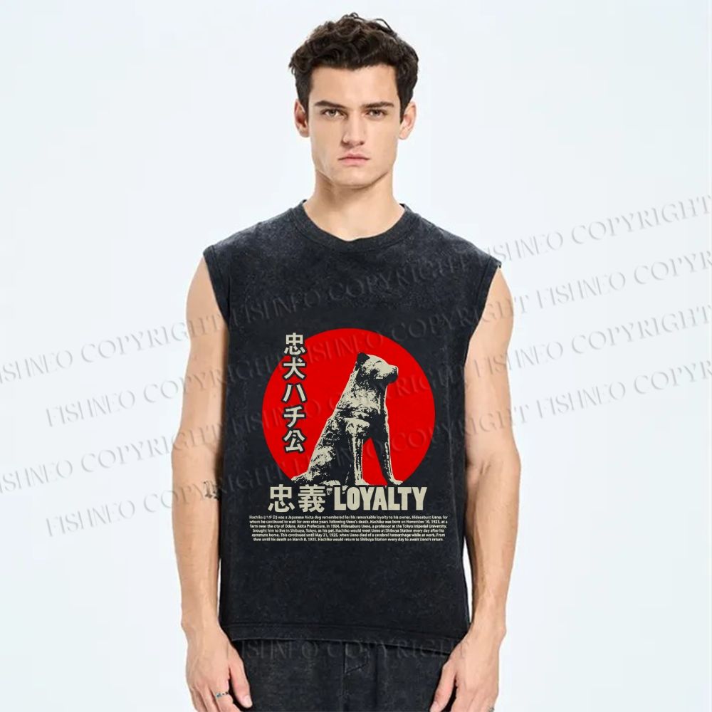 Unisex Dog Hachi Printed Washed Tank Top