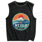 Unisex Japanese Mount Fuji Printed Washed Tank Top
