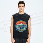 Unisex Japanese Mount Fuji Printed Washed Tank Top