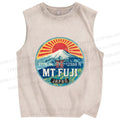 Unisex Japanese Mount Fuji Printed Washed Tank Top
