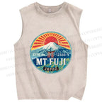 Unisex Japanese Mount Fuji Printed Washed Tank Top