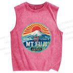Unisex Japanese Mount Fuji Printed Washed Tank Top
