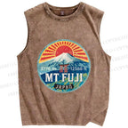 Unisex Japanese Mount Fuji Printed Washed Tank Top