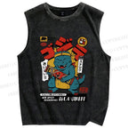 Unisex Vintage Dinosaur Graffiti Printed Washed Tank Top