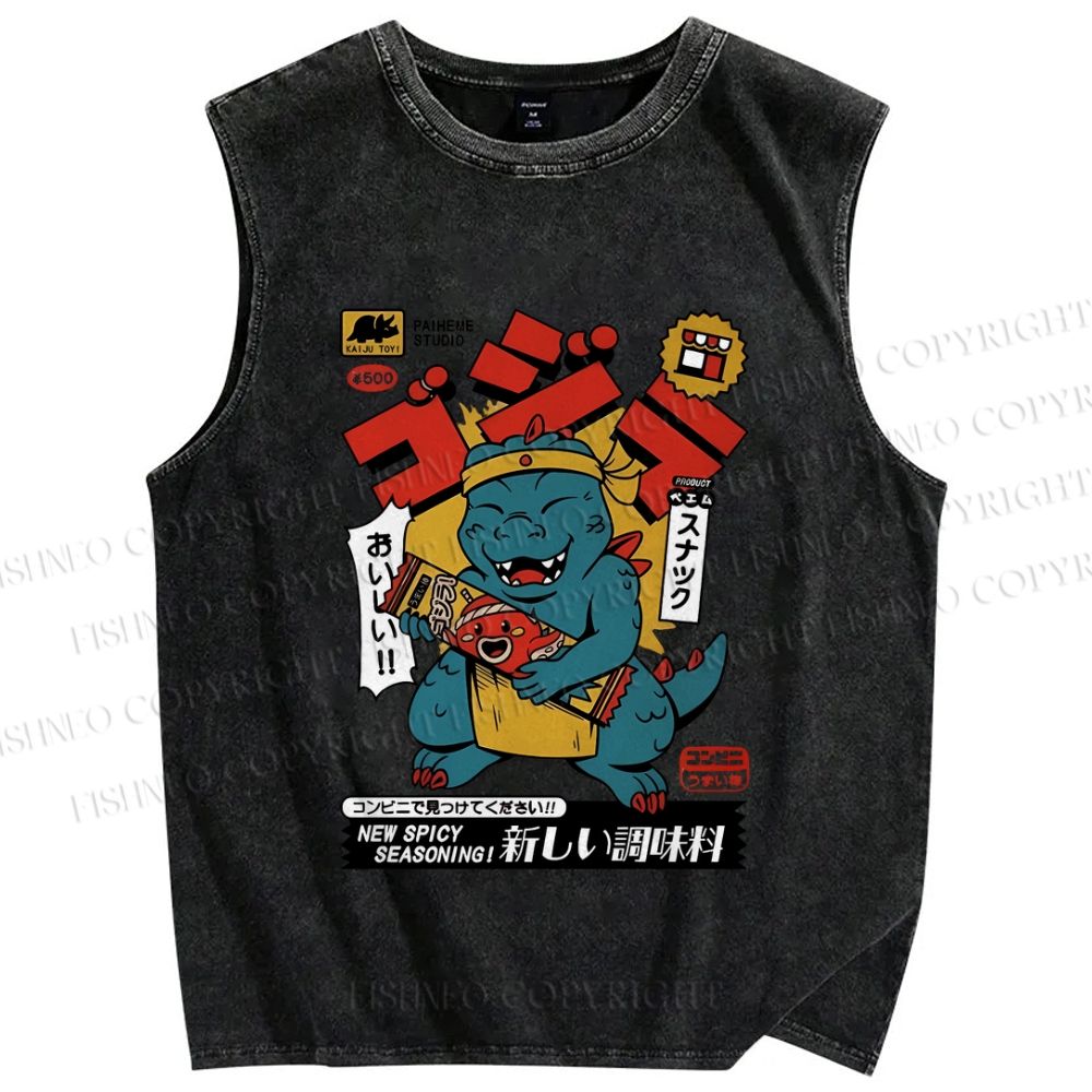 Unisex Vintage Dinosaur Graffiti Printed Washed Tank Top