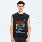 Unisex Vintage Dinosaur Graffiti Printed Washed Tank Top