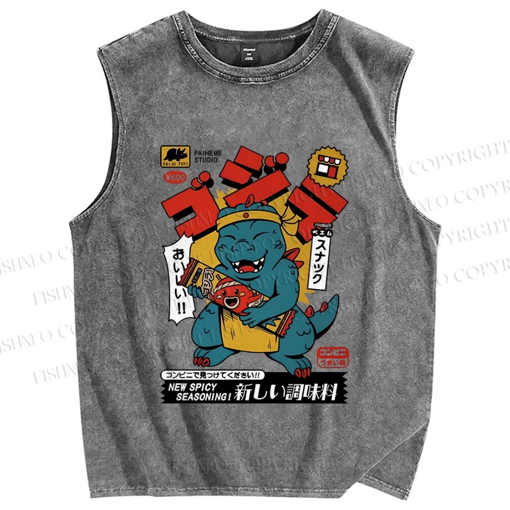 Unisex Vintage Dinosaur Graffiti Printed Washed Tank Top