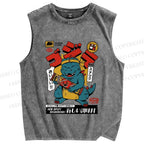 Unisex Vintage Dinosaur Graffiti Printed Washed Tank Top