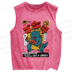 Unisex Vintage Dinosaur Graffiti Printed Washed Tank Top