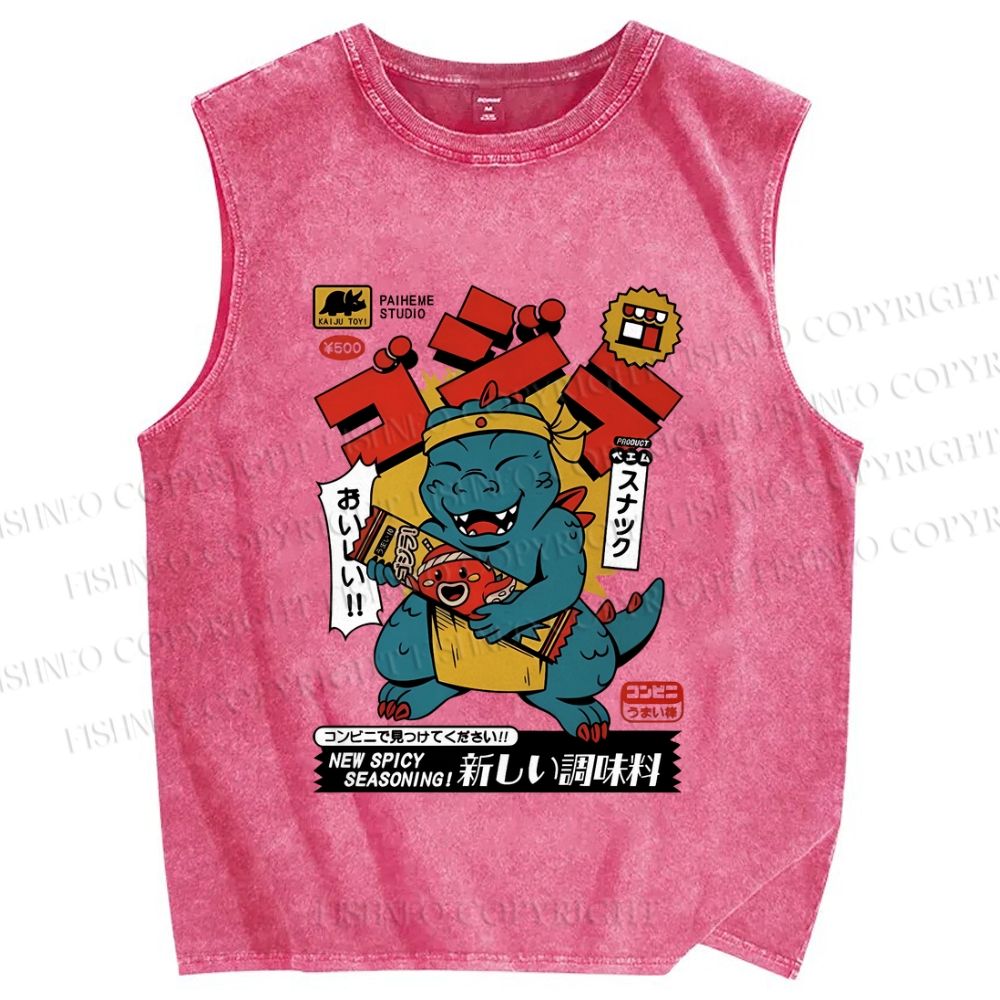 Unisex Vintage Dinosaur Graffiti Printed Washed Tank Top