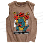 Unisex Vintage Dinosaur Graffiti Printed Washed Tank Top
