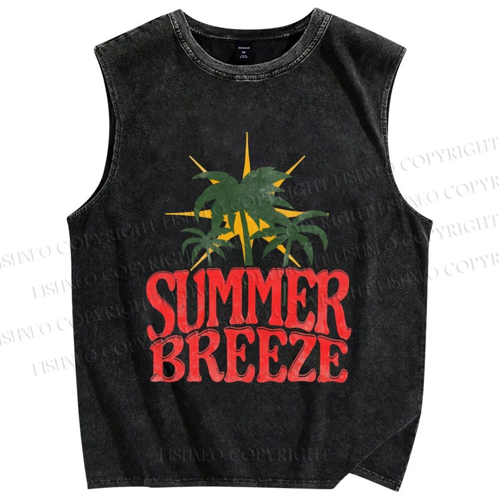 Unisex Vintage Graffiti Summer Breeze Printed Washed Tank Top
