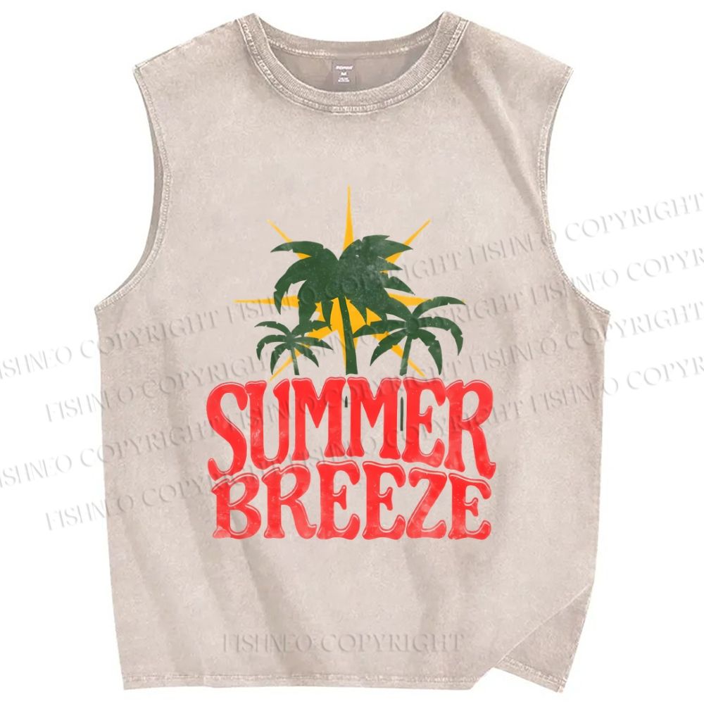 Unisex Vintage Graffiti Summer Breeze Printed Washed Tank Top