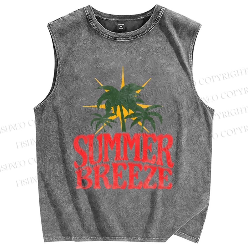 Unisex Vintage Graffiti Summer Breeze Printed Washed Tank Top