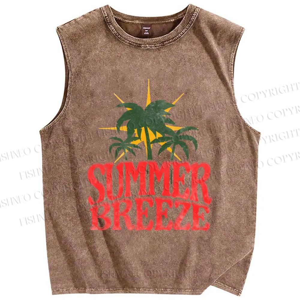Unisex Vintage Graffiti Summer Breeze Printed Washed Tank Top
