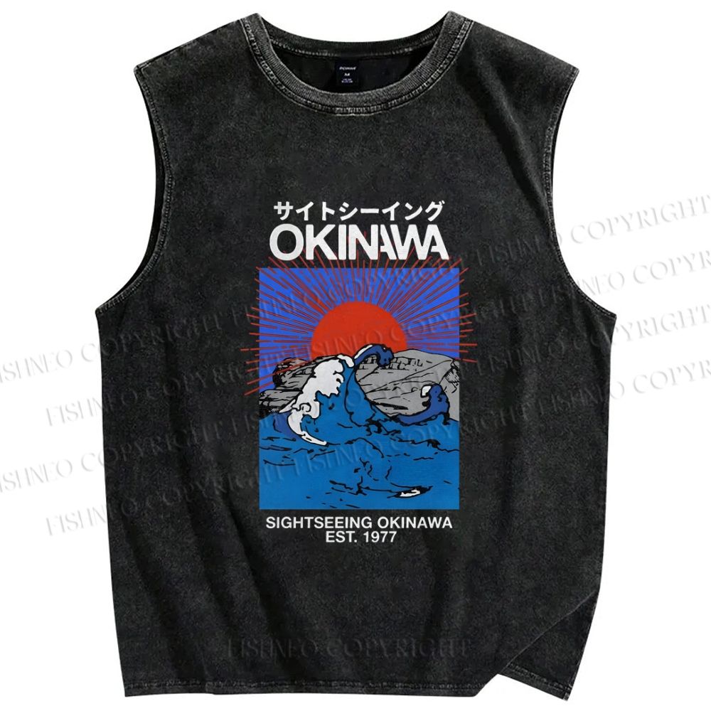 Unisex Okinawa Printed Washed Tank Top