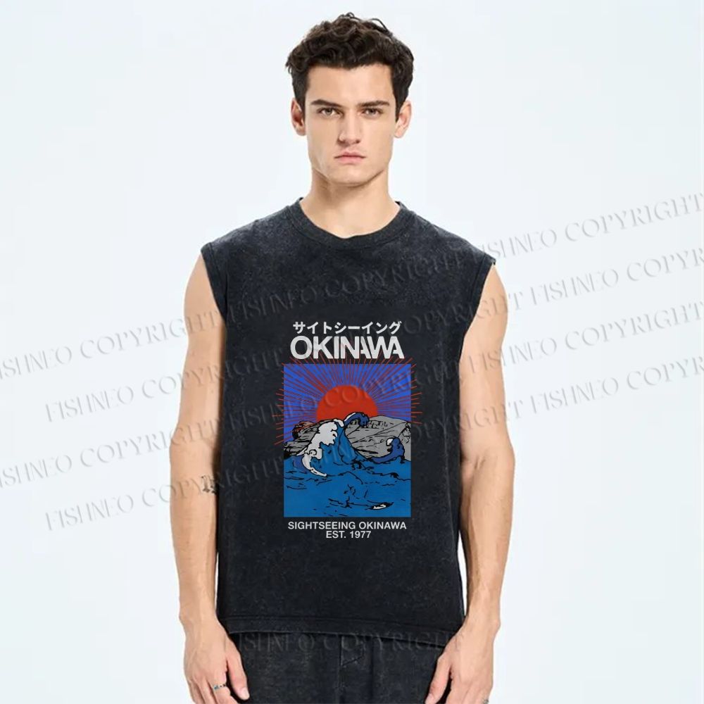 Unisex Okinawa Printed Washed Tank Top