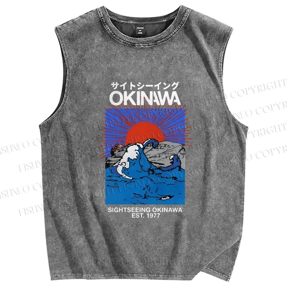 Unisex Okinawa Printed Washed Tank Top