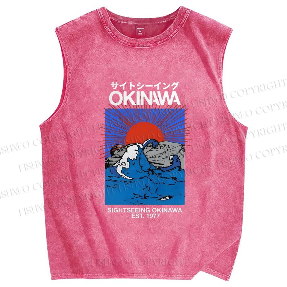 Unisex Okinawa Printed Washed Tank Top