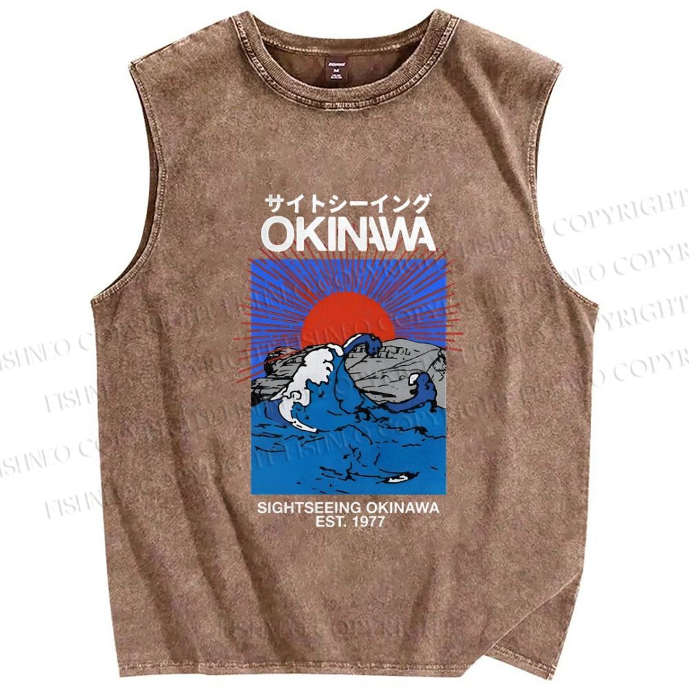 Unisex Okinawa Printed Washed Tank Top