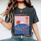 Unisex Japanese Mount Fuji Printed Washed Tee