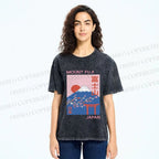 Unisex Japanese Mount Fuji Printed Washed Tee