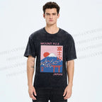 Unisex Japanese Mount Fuji Printed Washed Tee