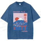 Unisex Japanese Mount Fuji Printed Washed Tee