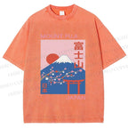 Unisex Japanese Mount Fuji Printed Washed Tee